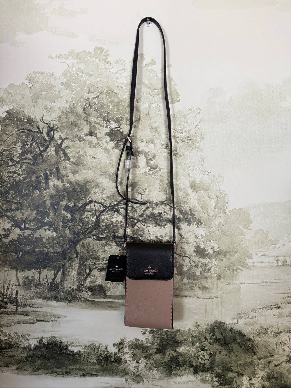 kate spade black and blush pink crossbody phone pouch